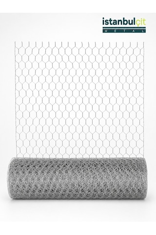 İstanbul Çit Metal Galvaniz Kümes Teli 1 İnç 25 Mm Göz 0,60 Mm Tel 120 Cm X 20 M Altıgen Örgülü Bahçe Teli Gri