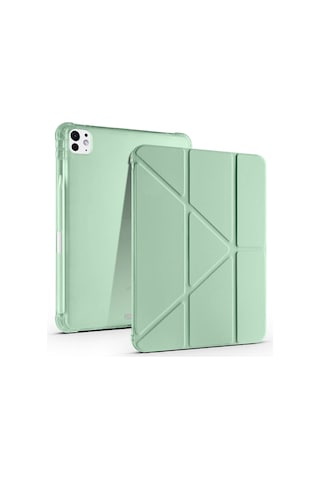 İpad Pro 11 İnç M5 2025 Uyumlu Kılıf Üçgen Katlanabilir Kalem Şarj Bölmeli Kılıf A2836 A2837 A3006 Kapaklı Kılıf
