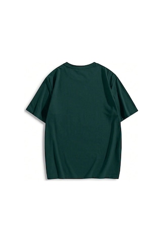 Erkek El Baskı Oversize Nefti Yeşil Baskılı T-shirt - Bisiklet Yaka Kısa Kol Rahat Kalıp Tişört Nefti Yeşil