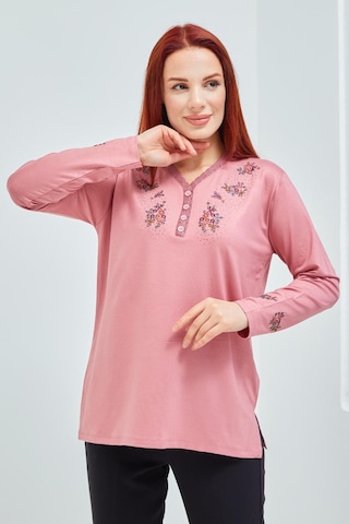 Fresh & Moda Fresh&moda Kadın Pembe V Yaka Düğmeli Çiçekli Likralı Anne Penye 001