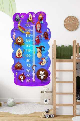 Sevimli Kuruyemişler Temalı Dekoratif Çocuk Boy Ölçer Sticker Duvar Cetveli Takip Çizelgesi