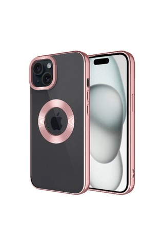 Apple Uyumlu iPhone 15 Kamera Korumalı Logo Gösteren Csm Zore Omega Kılıf rose Gold