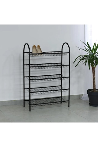 Ayakkabılık 5 Katlı Metal Ayakkabı Rafı Tel Raf 5067 Siyah