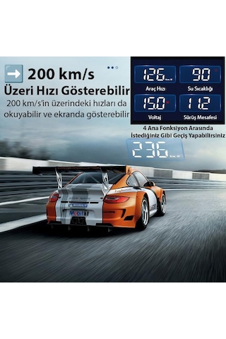 Ally M3 Hud Obd2 Head-up Display Dijital Hız Göstergesi E-obd Ve Gps Destekli Obd Arayüzlü - Alarmlı Ön Cam Ekran