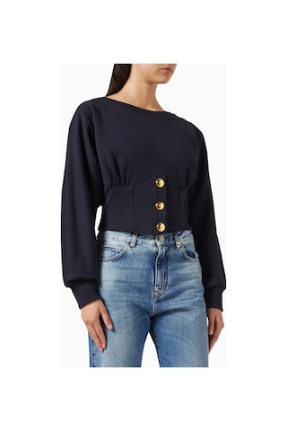 Pinko Mantovana Cotton Sweater Lüks, Koyu Mavi Bustier Detaylı
