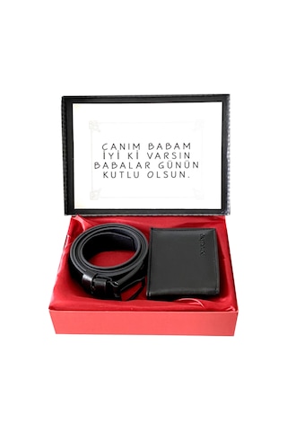 Carlino Erkek Siyah Deri Kemer Cüzdan Hediye Seti Siyah