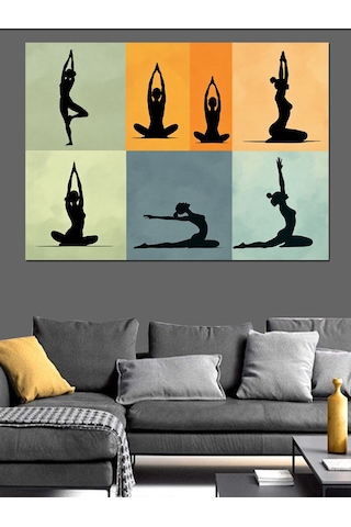 Yoga Pozları Silüet Dekoratif Kanvas - Mdf Ahşap Tablo