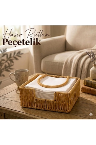 Boho Rattan Peçetelik - Rüzgarlık Kollu Yatay Peçete Kutusu, Bahçe, Balkon Ve Mutfak İçin Uçmayı Önleyen Peçete Tutucu, Bohem Masaüstü Düzenleyici Sepet -