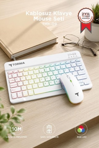 Özel Üretim Bilgisayar Tuş Ofis Kablosuz Klavye Mouse Seti Tmk09 Beyaz Diğer