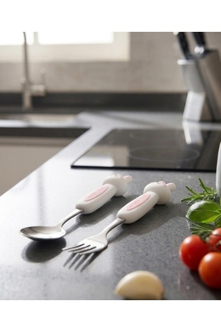 Sevimli Figürlü Premium Çocuk Bpa Free Paslanmaz Çelik Uçlu Çatal-kaşık Set 24+ Ay Beyaz
