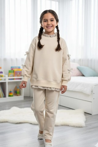Koçak Kids Gömlek Desenli Krem Rengi Kız Çocuk Takım Krem