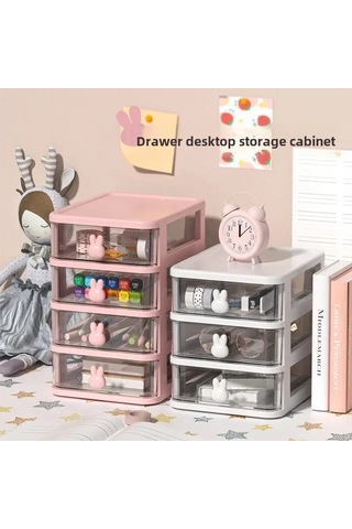 Beyaz Tavşan İki Katmanlı 60 Saklama Kutusu, Plastik Çok Katmanlı Çekmece A