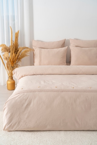 Grace Vizon Güpürlü Çift Kişilik %100 Pamuklu Nevresim Seti - 6 Parça Çeyiz Seti Vizon