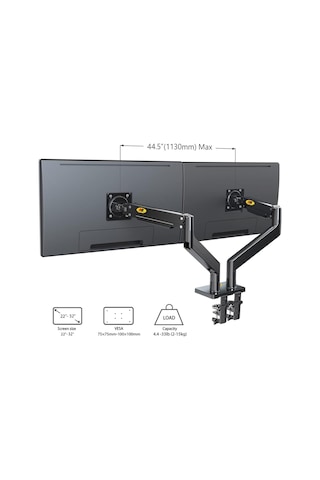 North Bayou Nb G32 Amortisörlü 22"-32" Profosyonel 2-15kg Çift Kol Monitör Standı Siyah