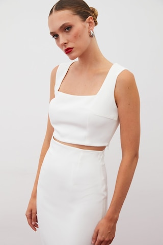 Sateen Kare Yaka Crop Bluz - Ekru-134914 Ekru