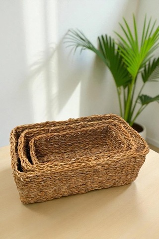 3'lü Naturel Dikdörtgen Organizer Sepet -pnl-ph31 S/3