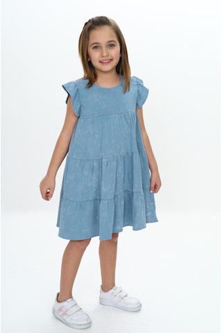 Toontoy Kız Çocuk Yıkamalı Elbise Mavi