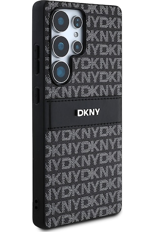 Galaxy S25 Ultra Kılıf Dkny Uyumlu Lisanslı Kartlıklı 3d Yazılı Repeat Texture Pattern Kapak Siyah
