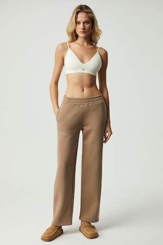 Sharıd Kadın Relaxed Biyeli Geniş Paça Vizon Eşofman Altı