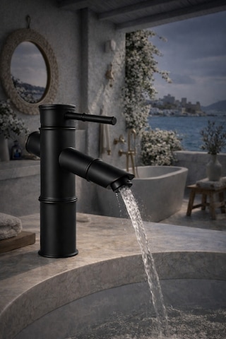 Viosa Lüx Premium Bambu Siyah Banyo Lavabo Musluğu Çeşmesi