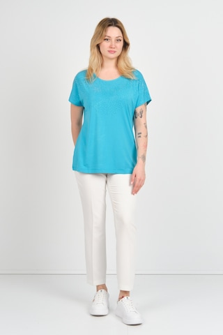 Ella Camelia Kadın Düşük Kollu Taş Süsleme Detaylı Bisiklet Yaka Bluz 24e116 Açık Mavi Açık Mavi