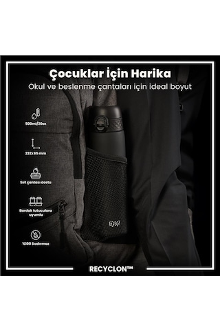 Ion8 - İnce Suluk - Siyah - 500 Ml - Sızdırmaz - Bpa İçermeyen