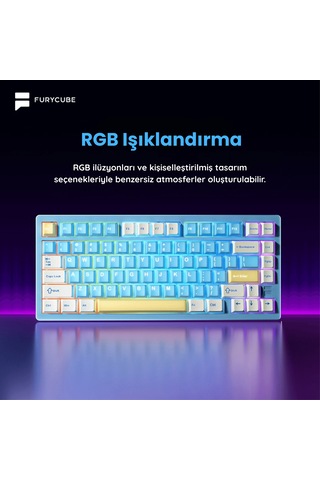 Furycube F75 Pro Alüminyum Mekanik Klavye - Rgb, Hotswap, Kablosuz, Mac/windows Uyumlu, Mavi