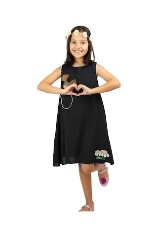 Ece Şile Bezi Kız Çocuk Elbise Siyah Syh