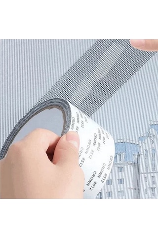 Yapışkanlı Sineklik Yaması Tülü Tamir Bandı Bantı Delik Fiber Tül Yapıştırma Gri 48 Mm X 2 Metre 2 M