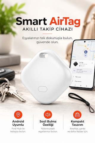 Kensa Airtag Apple iOS Uyumlu & Android Uyumlu Akıllı Takip Cihazı Sesli Bulma Özellikli Beyaz