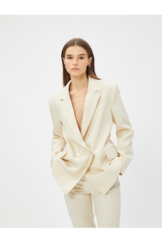 Koton Oversize Blazer Ceket Kruvaze Düğmeli Taş 3sak50091uw 3SAK50091UW080 Taş