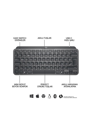 Logıtech Mx Keys Mını Mınımalıst Kablosuz Bluetooth Klavye