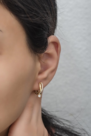 Nereze 925 Ayar Gümüş Gold Tektaş Örgü Model Küpe