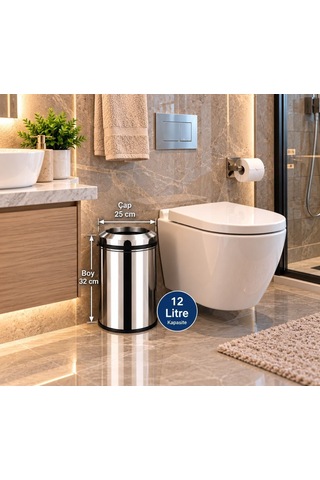 Pratik Çemberli Çöp Kovası 12 Lt Paslanmaz Acar 13281