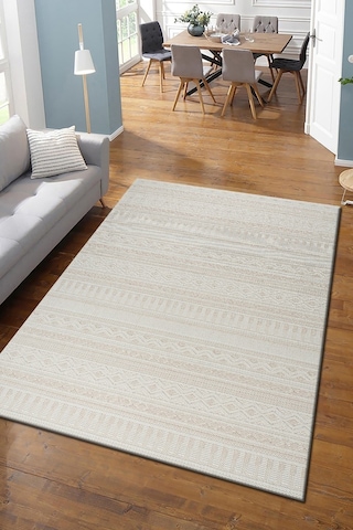 Modern Geometrik Tasarımlı Jüt Dokuma Loop Sisal Bej Halı Bej