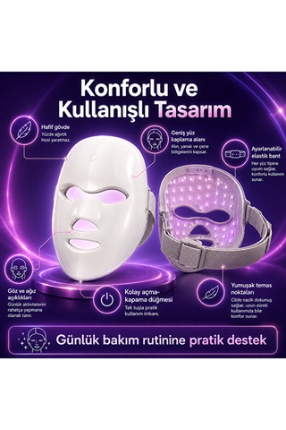 Işıklı Cilt Bakım Maskesi 7 Renk Led Işık Terapisi Yüz Maskesi 400mah Şarjlı Kırışıklık