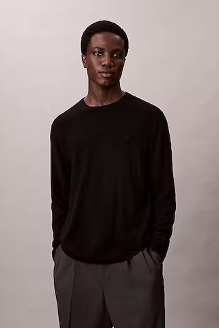 Erkek Regular Fit Merinos Yünü Triko Kazak - Siyah Black