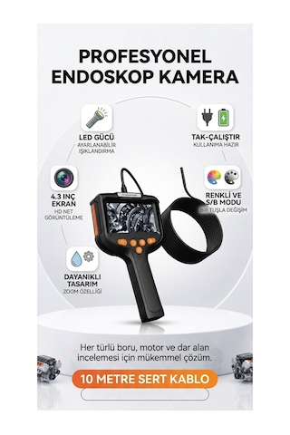 Profesyonel Endoskop Kamera Monitörlü El Tipi / 10 Metre