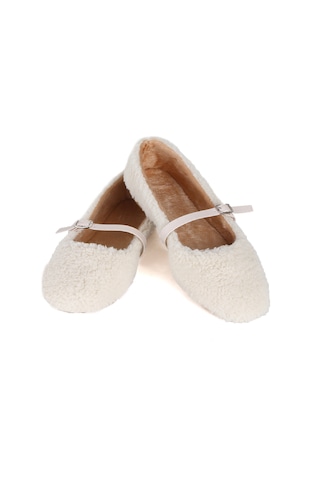 Kadın Şık Peluş Ev Ayakkabısı Babet Panduf - Krem