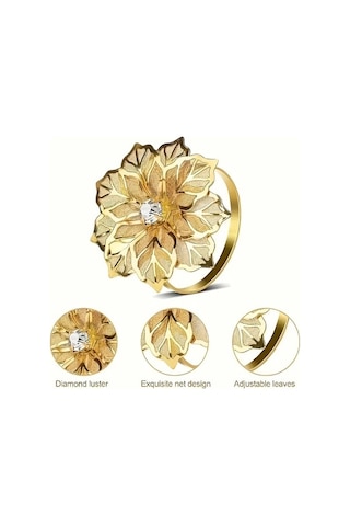 Trendooze Sunshine022 2 Adet Altın Çiçek Metal Peçetelik Yüzük, Düğün Dekorasyonu Altın