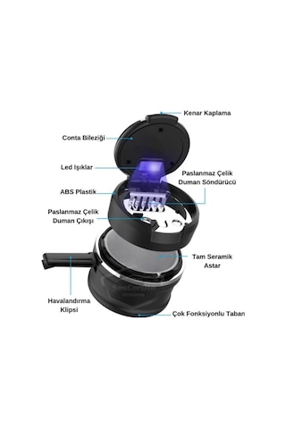 Porselen / Seramik Yanmaz Koku Geçirmez Işıklı Lüx Oto Küllük Dumansız Kapaklı Spor Araç İçi