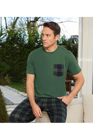 Pijamoni Erkek Bisiklet Yaka Kısa Kol İnce Pijama Takımı 6163/8 - 1 Adet Yeşil