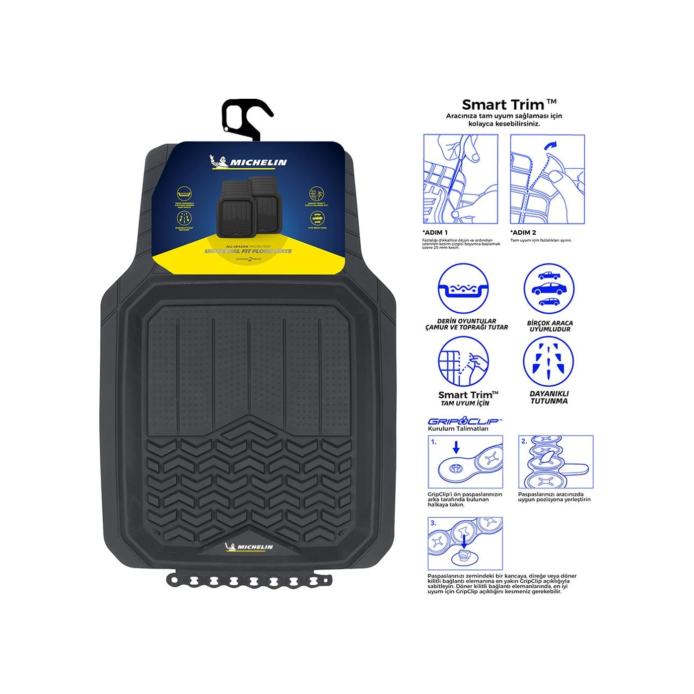 Michelin Mc34594 Tüm Araçlara Uyumlu 2 Parça Üniversal 3d Havuzlu Oto Paspas
