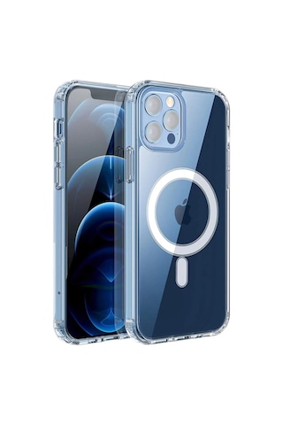 Iphone 12 Pro Max Kılıf Kamera Lens Korumalı Magsafe Destekli Şeffaf Darbe Emici Sert Kapak