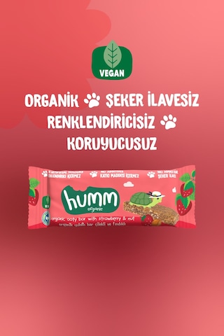 Humm Organic Organik Vegan Çilekli Ve Fındıklı Yulaf Bar 12 x 27 G