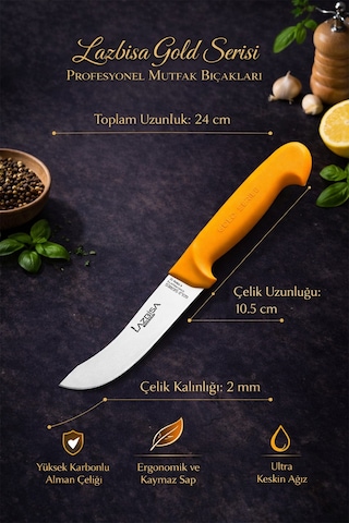 Lazbisa Mtf-001 Gold Serisi Mutfak Bıçak Seti Et Ekmek Sebze Bıçağı 3 Lü Set Günlük Kullanım Sarı