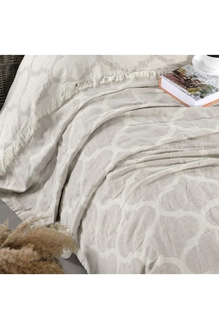 Damask Design Çift Taraflı Jakarlı Keten Pamuk Dokuma Battal Boy( Bej-240X260 Cm Bej