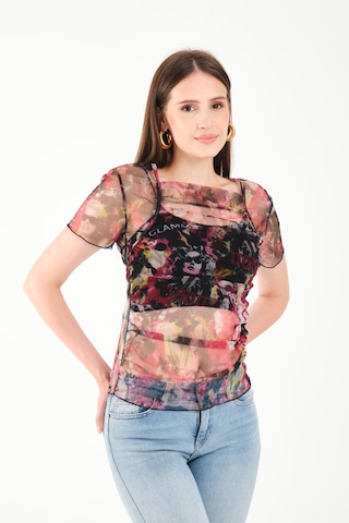 Kare Yaka Tül Bluz Pembe