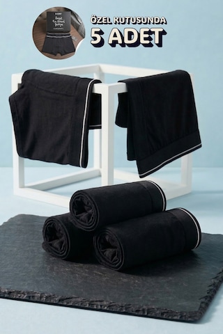 Andredimoda Erkek Pamuklu Likralı Boxer 5'li Premium Paket Çeyizlik Özel Dizayn Siyah Siyah