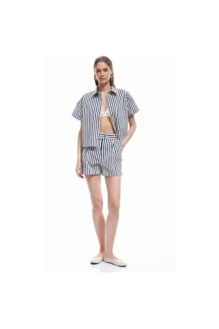 Koton Pamuklu Cepli Kemerli Mini Poplin Şort Lacivert Çizgili 5sak40417pw 7s2